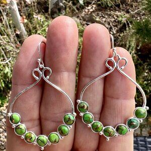 Sundance $148 NEW 2" MOHAVE GREEN TURQUOISE Sterling Silver Hoops Earrings